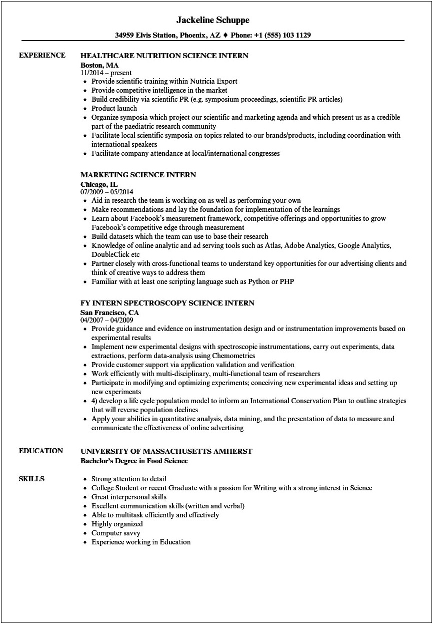 Computer Science Internship Objective Resume