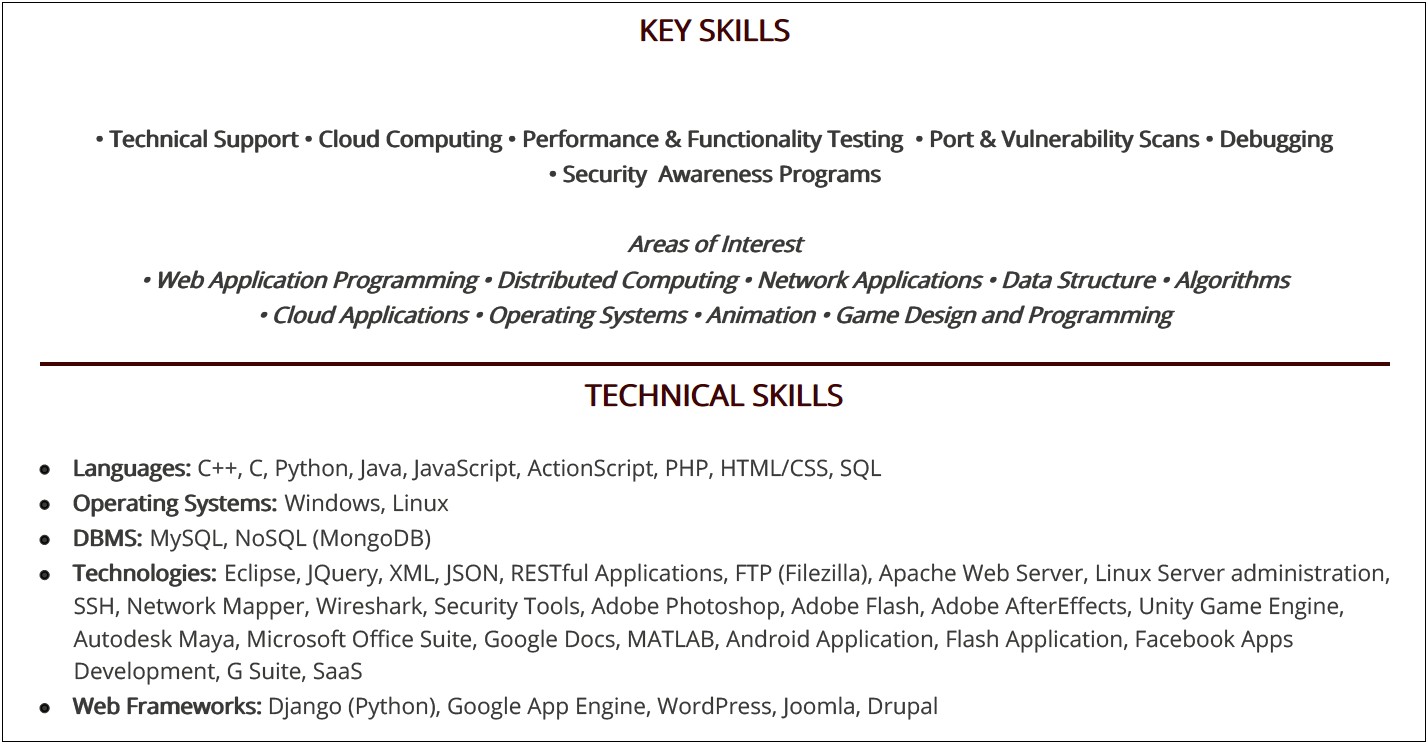 Computer Science Listing Objectives On Resume