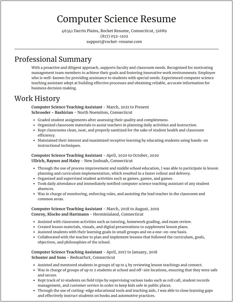 Computer Science Resume Example Ta