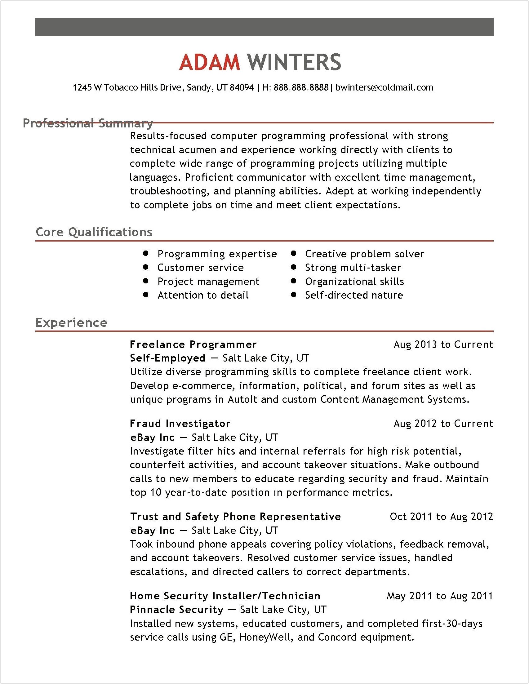 Computer Science Resume Skills Section