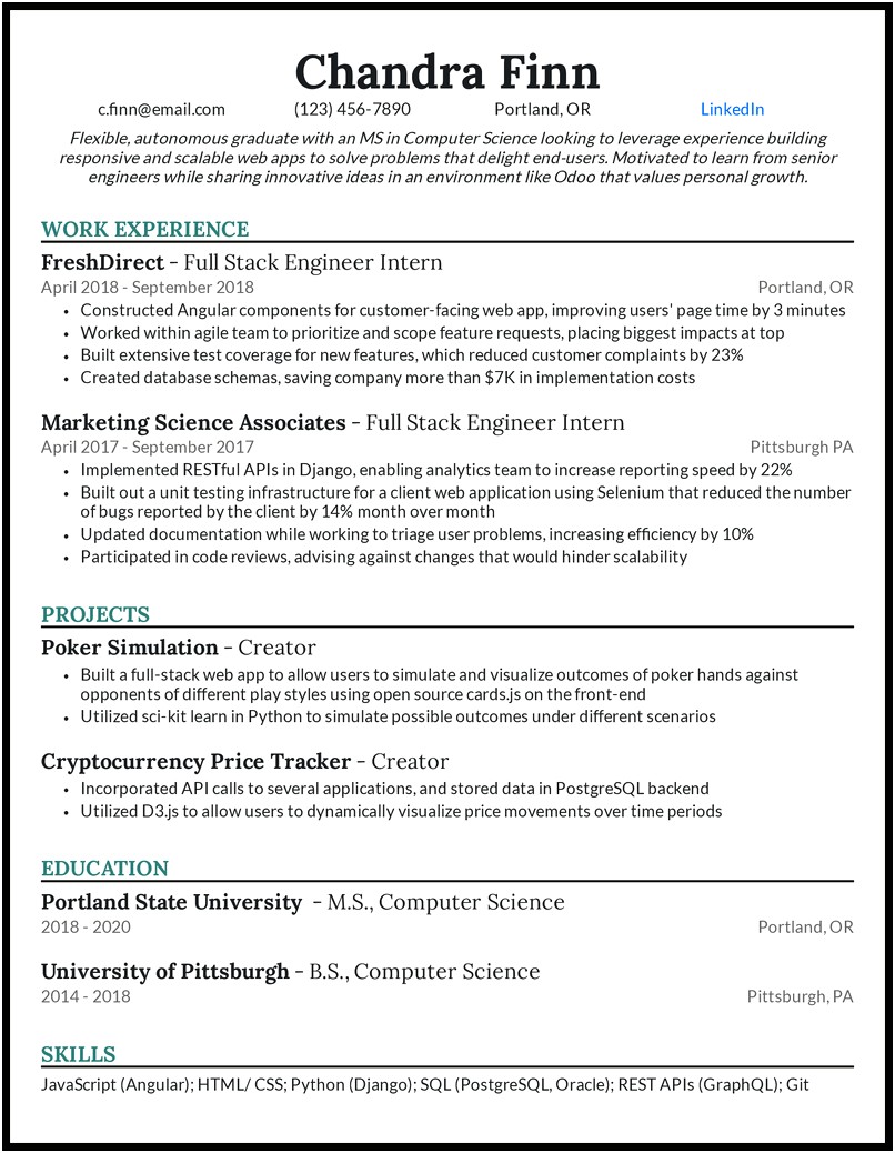 Computer Science Sample Resume Objective