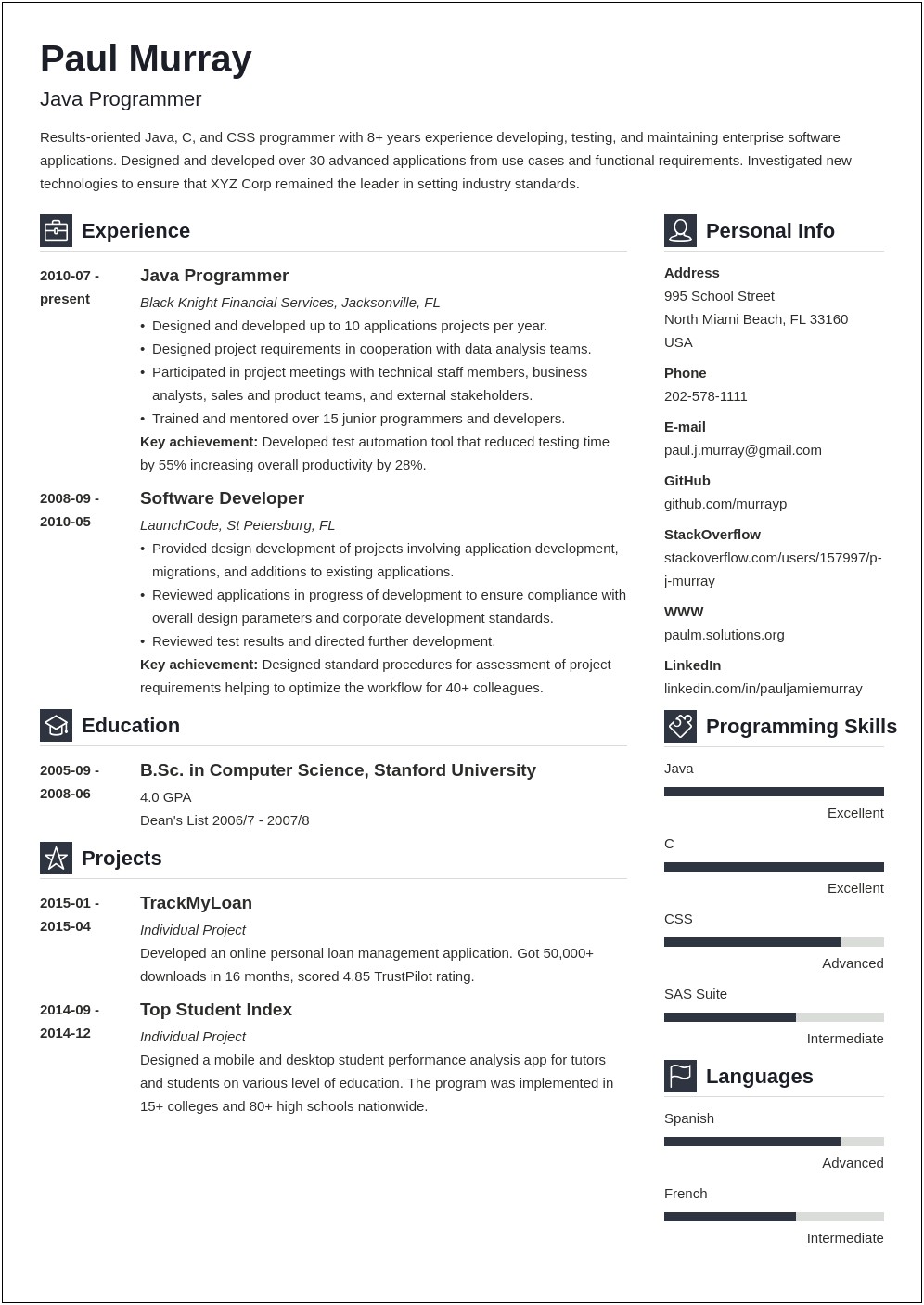 Computer Science School Projects On Resume