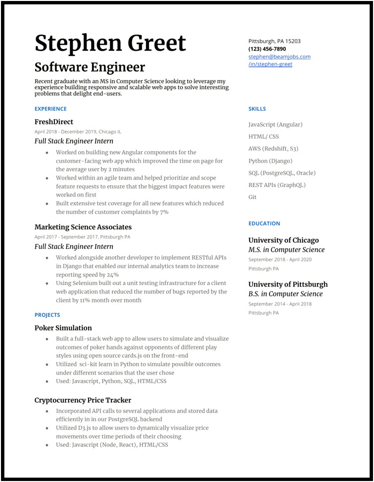 Computer Science Student Best Resume