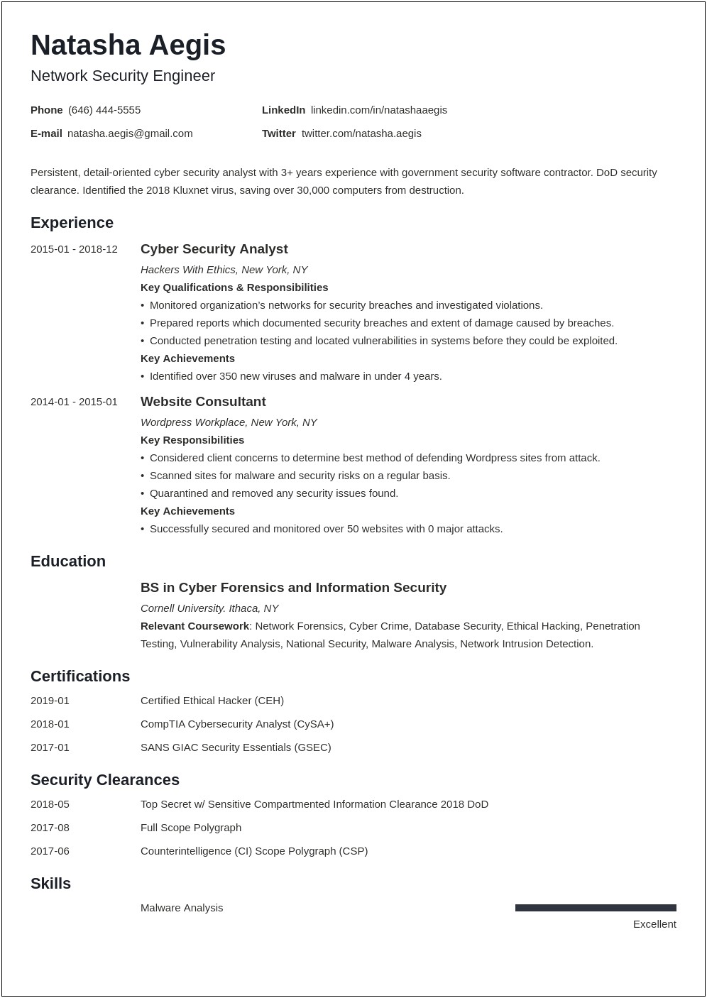 Computer Security Resume Objective Examples