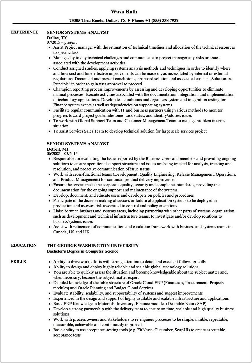 Computer Skills Resume Systems Analyst