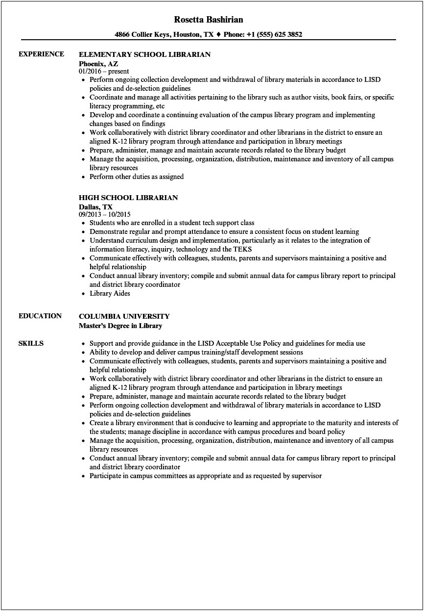 Computer Skills To Include In A Resume Librarian