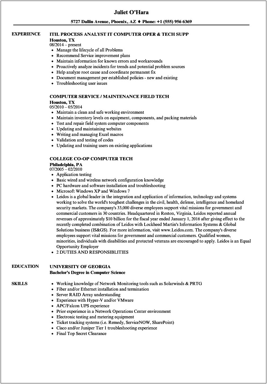 Computer System Technician Resume Examples