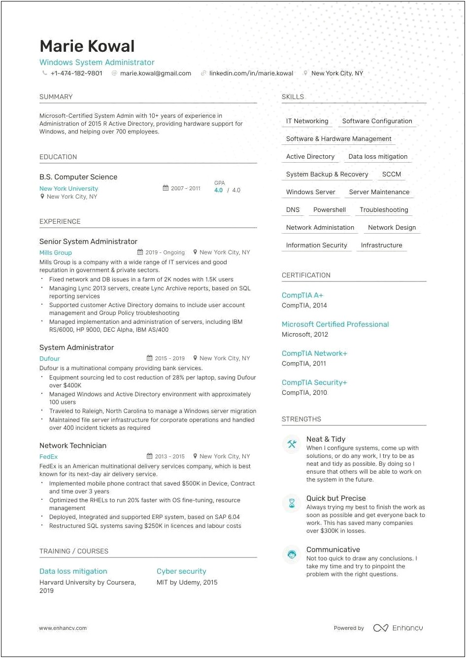 Computer Systems Administrator Resume Sample