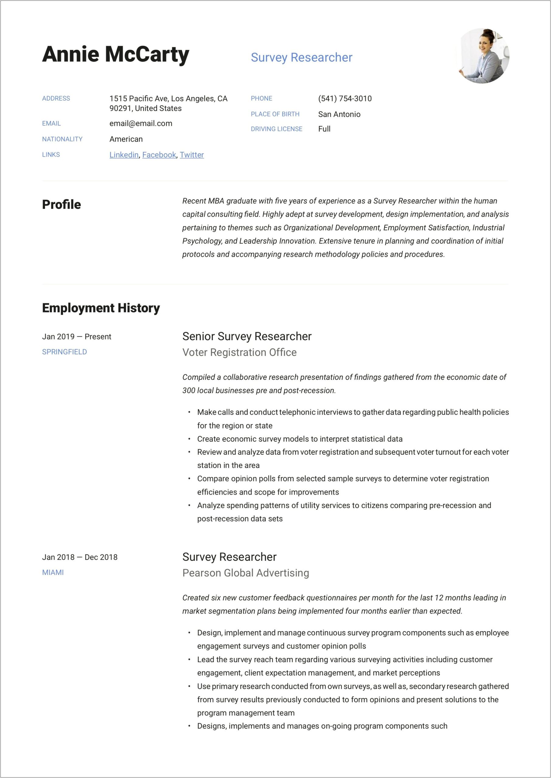 Conduct Market Research Sample Resume