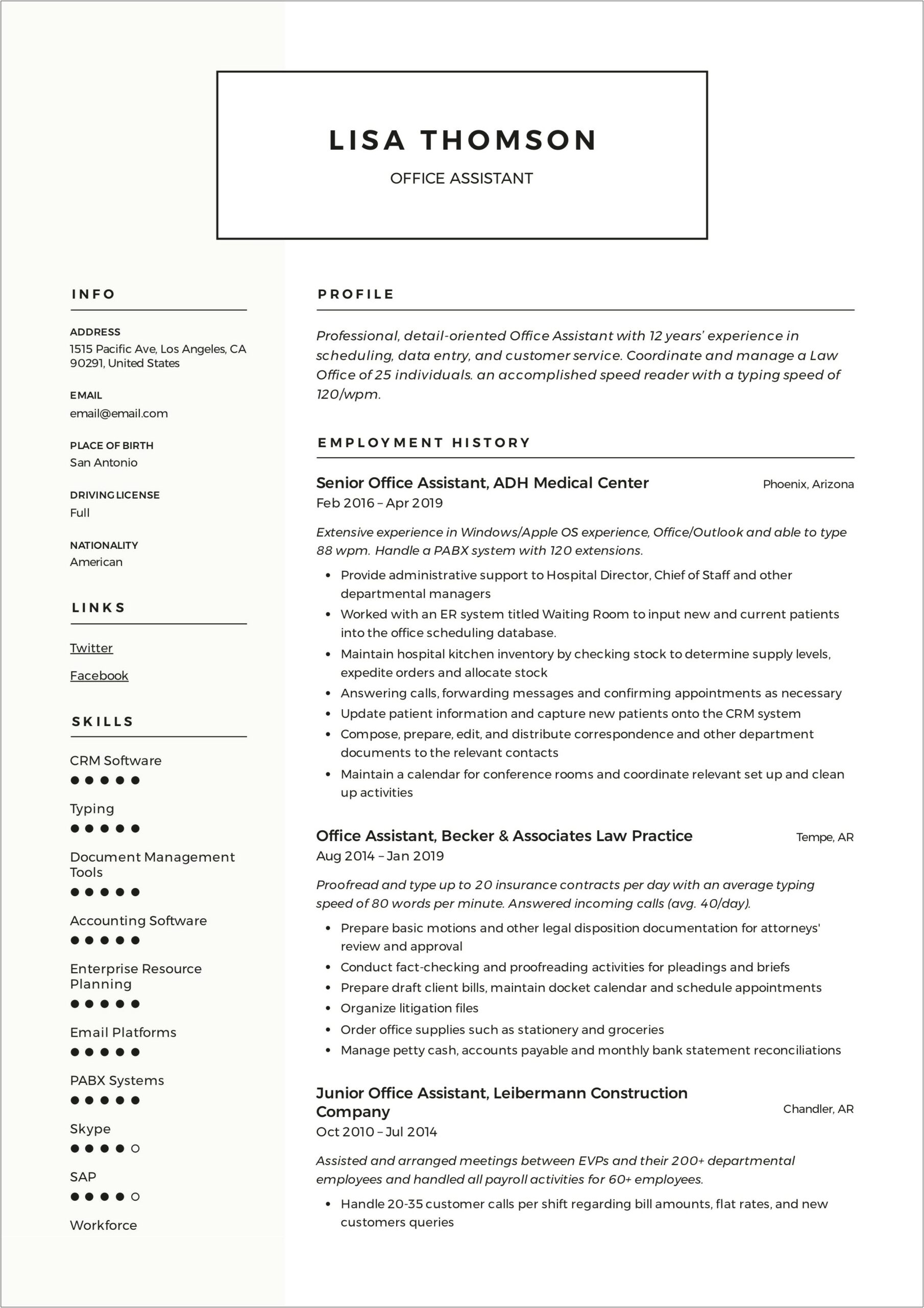 Construction Administrative Assistant Resume Objective