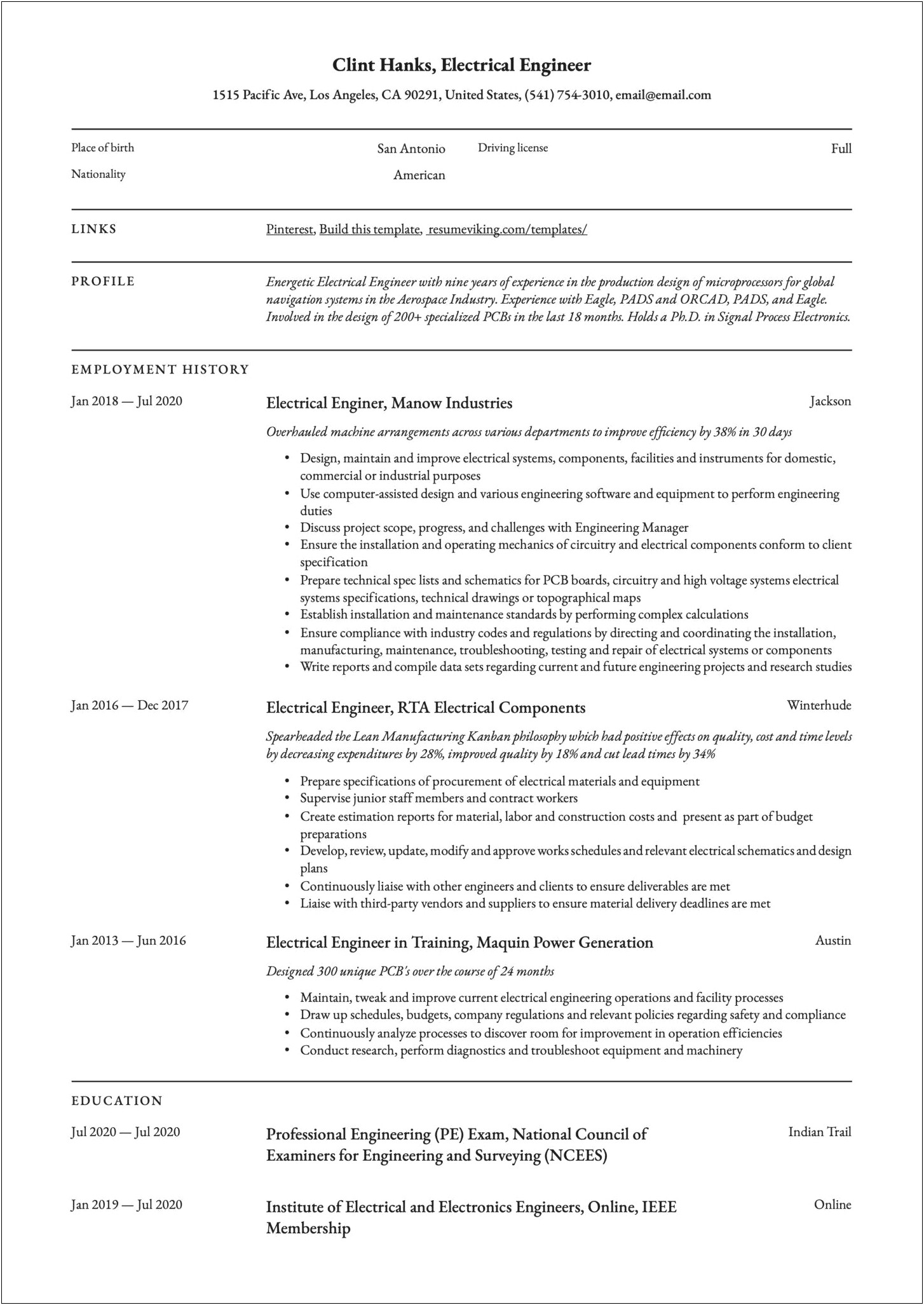 Construction Electrical Engineer Resume Sample