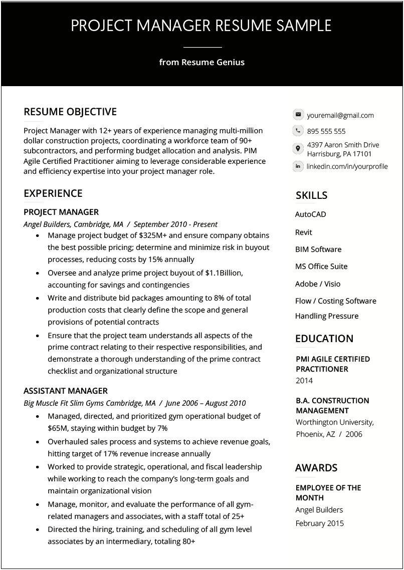 Construction Management Resume Examples And Samples