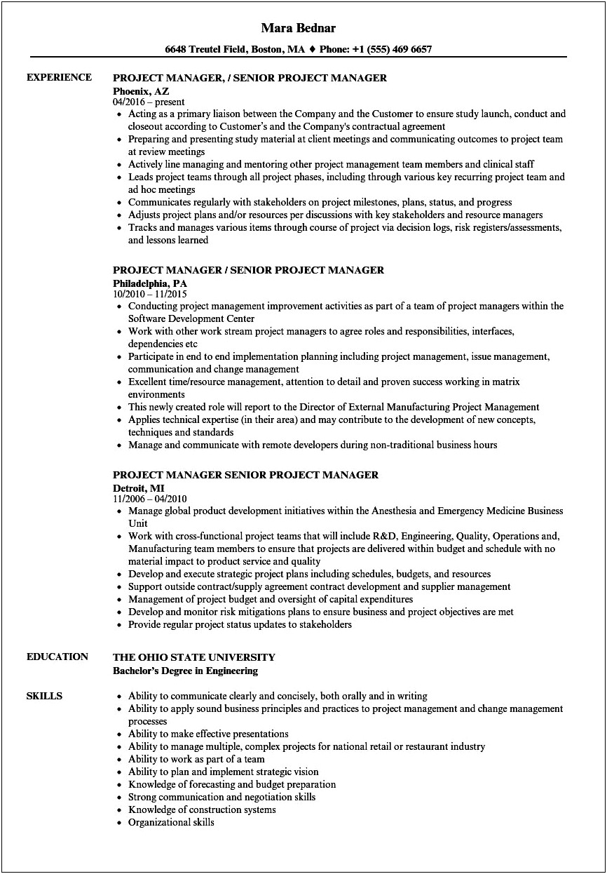 Construction Project Manager Resume Summary Examples
