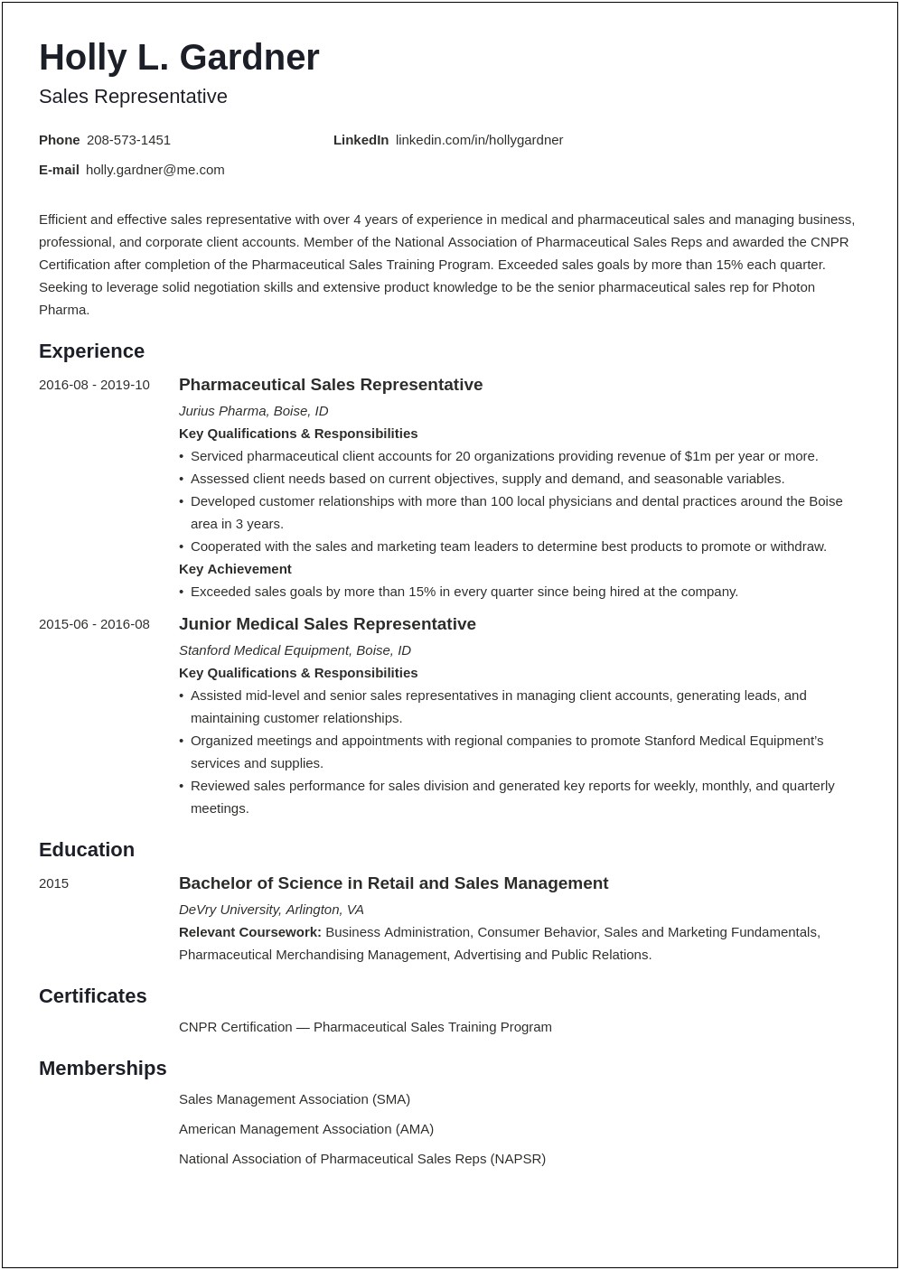 Construction Sales Manager Sample Resume
