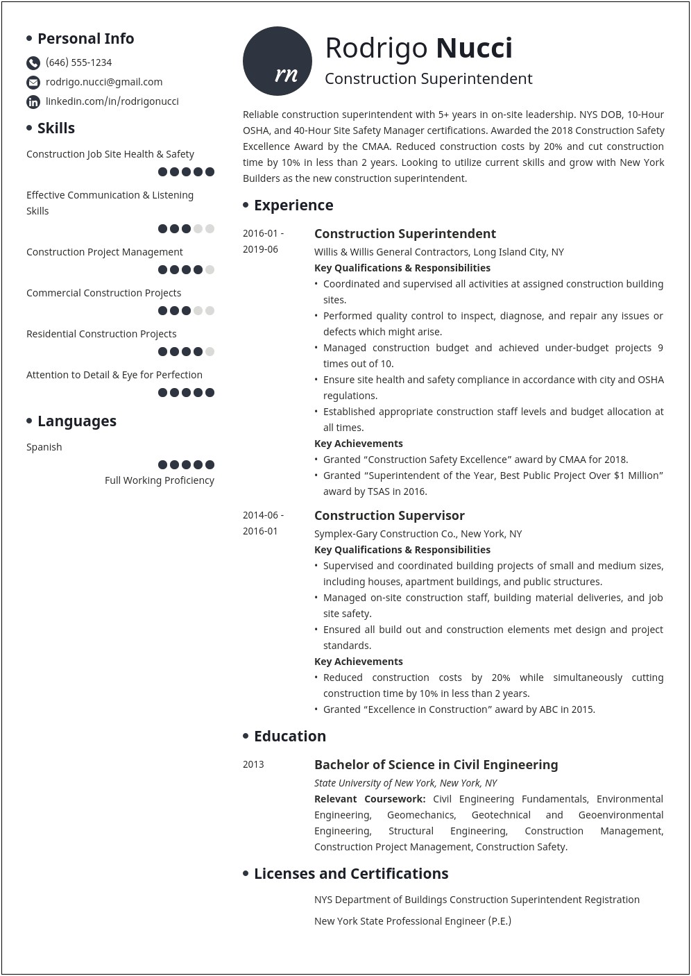 Construction Superintendent Job Description For Resume