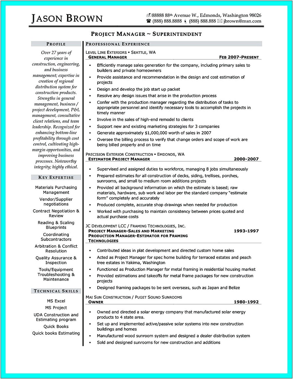 Construction Superintendent Resume Template Free