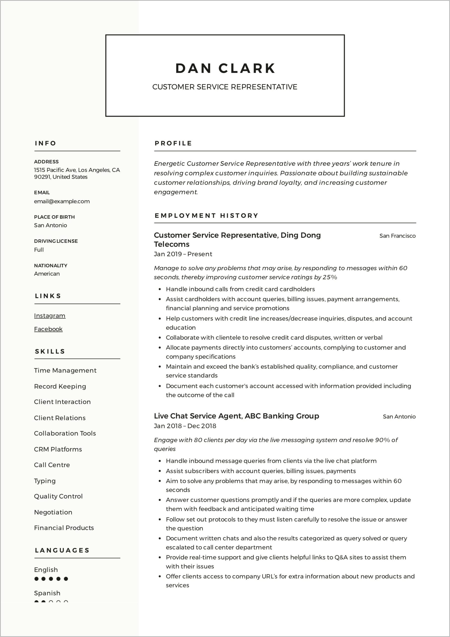 Contact And Email In Resume Sample