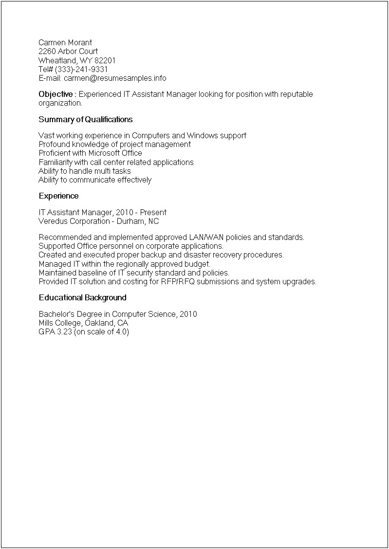 Contact Center Project Manager Resume