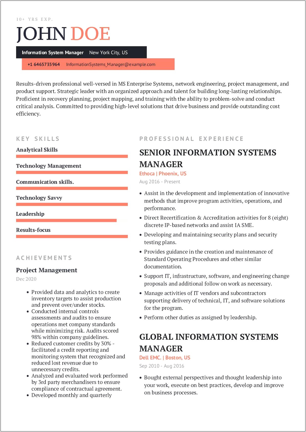 Content Management System Sample Resume