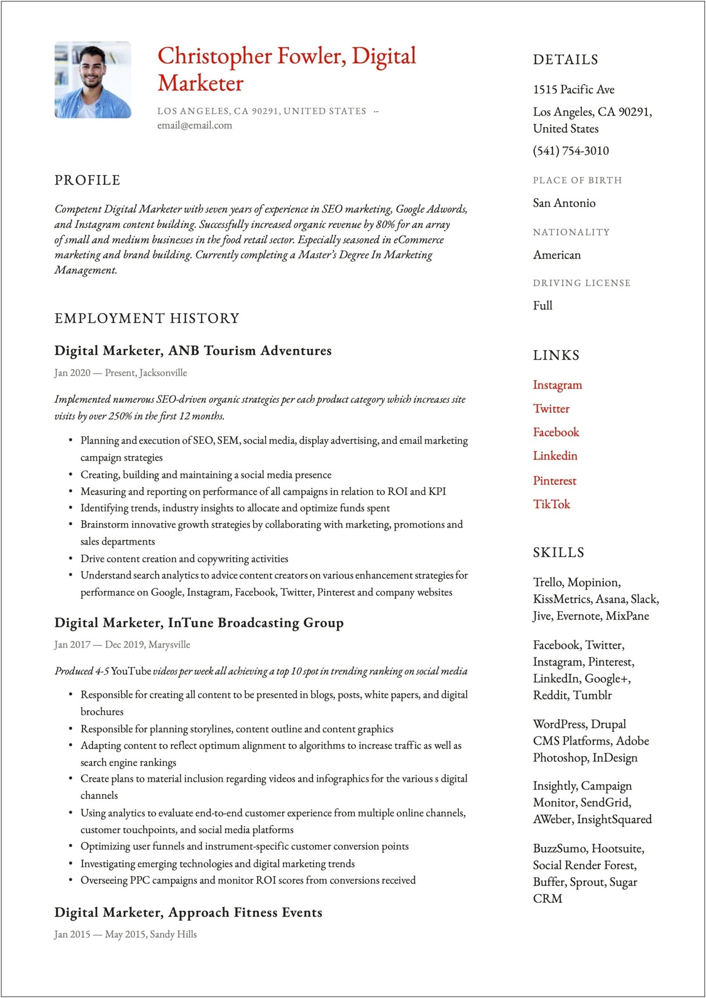 Content Manager Resume Events And Digital Content