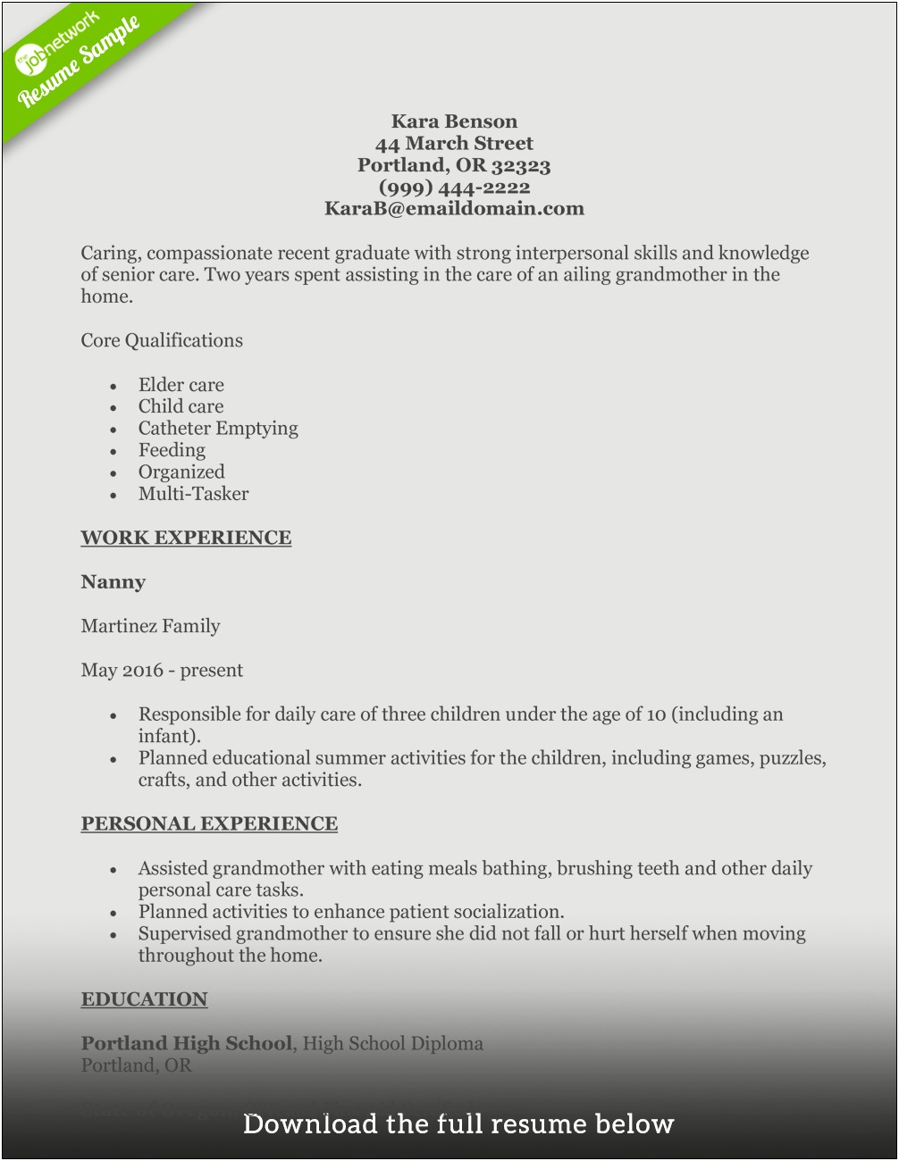 Continuing Care Assistant Resume Sample