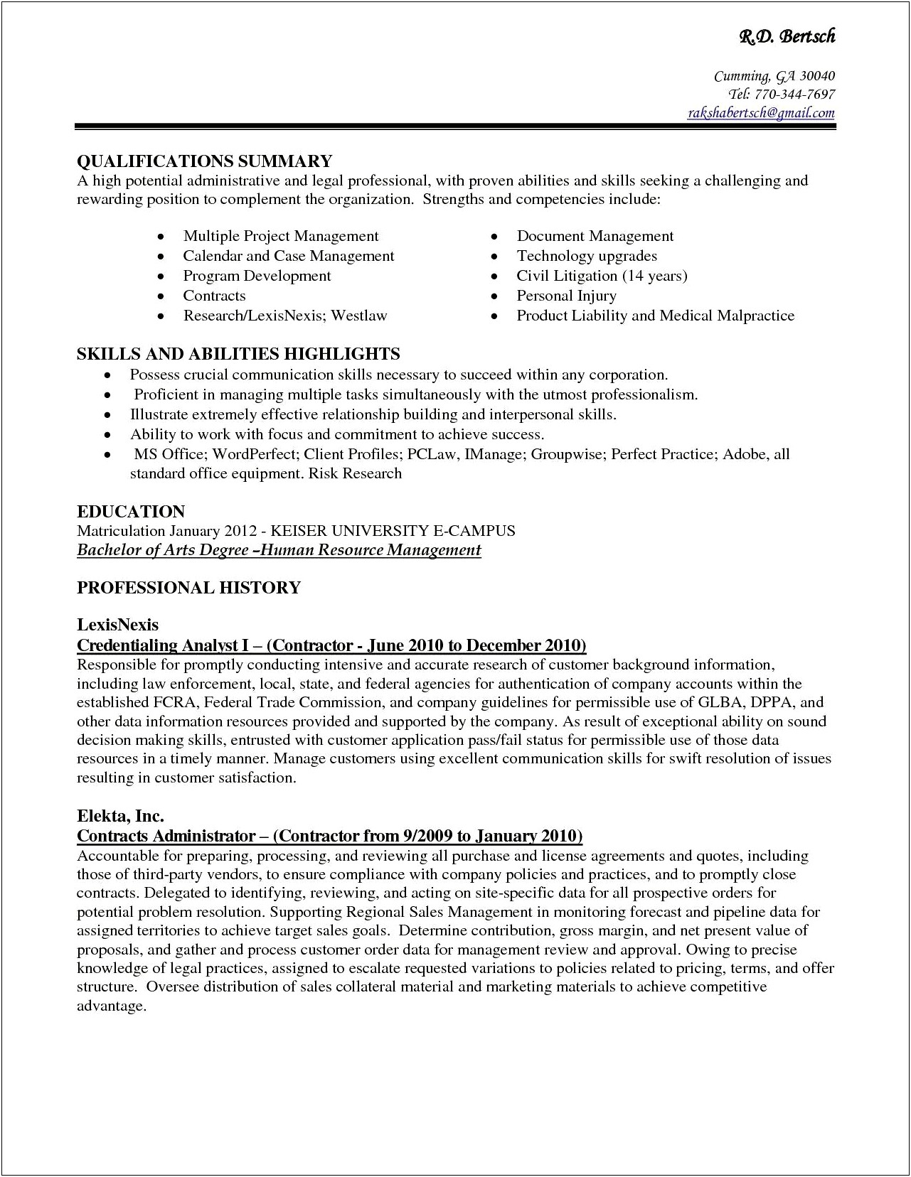 Contract Executive Assistant Objective For Resume