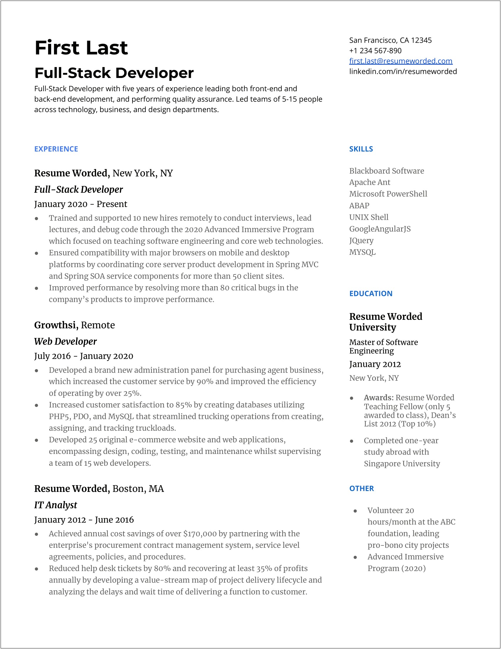 Contractor To Full Time Employee Resume Examples
