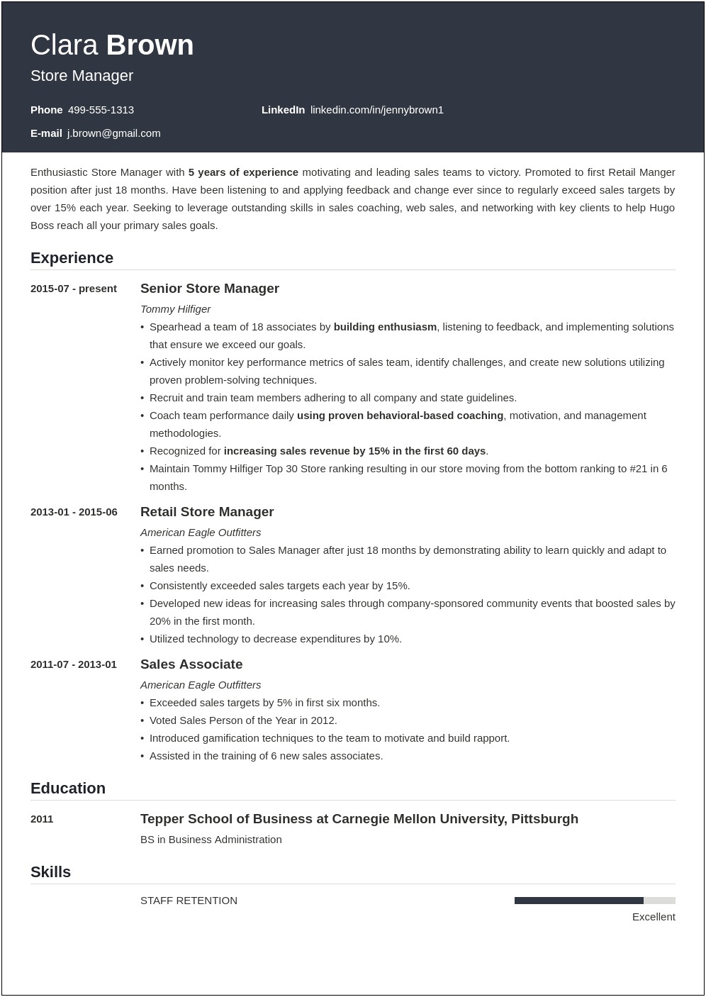 Convenience Store Manager Resume Sample