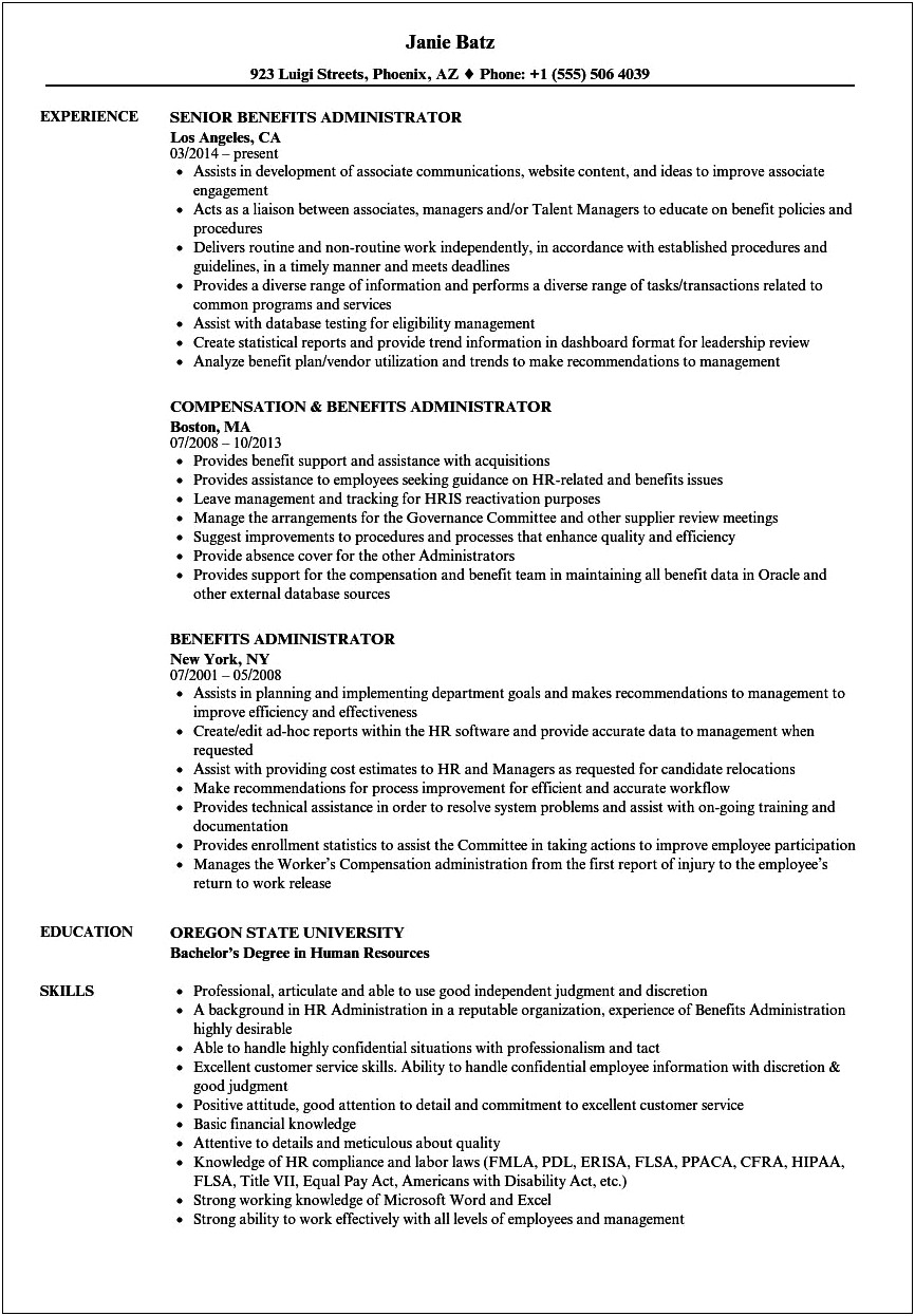 Coordination Of Benefits Worded On Resume