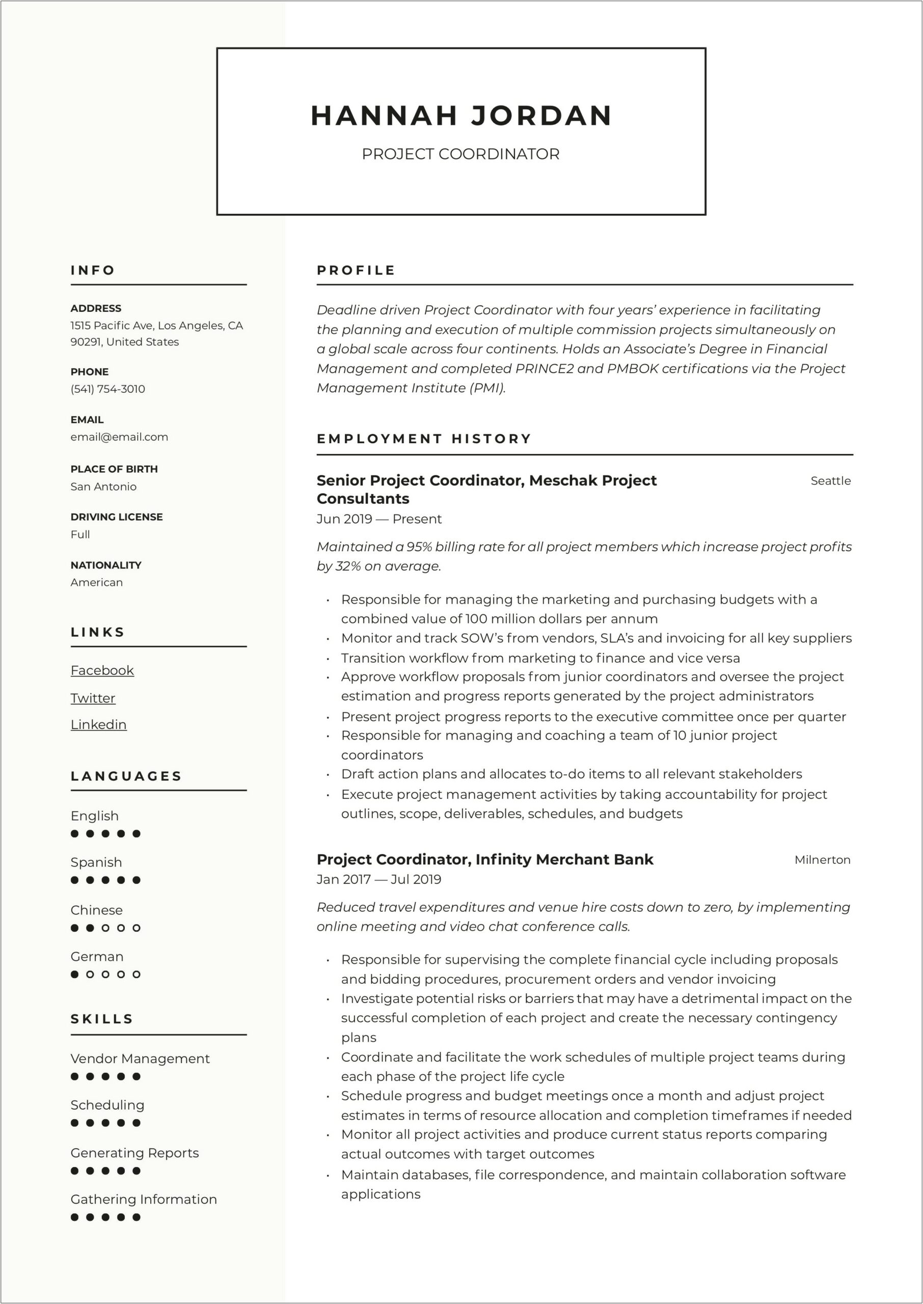 Coordinator Job Accomplishments Description Resume