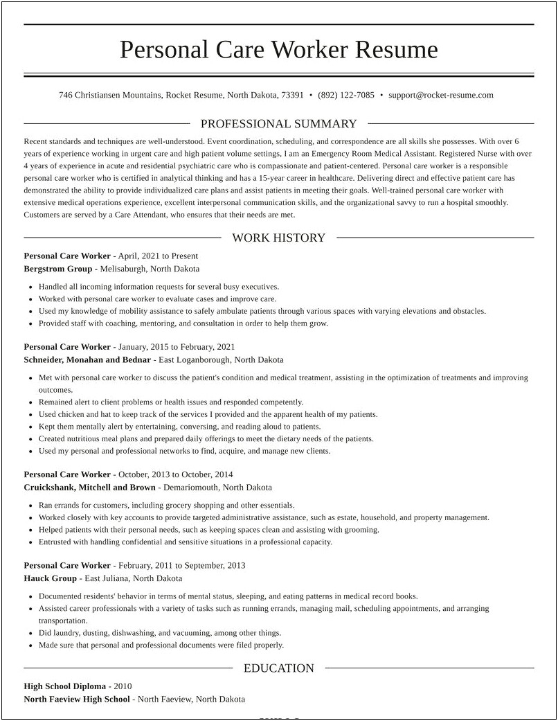 Copy Of Resume For Personal Care Worker