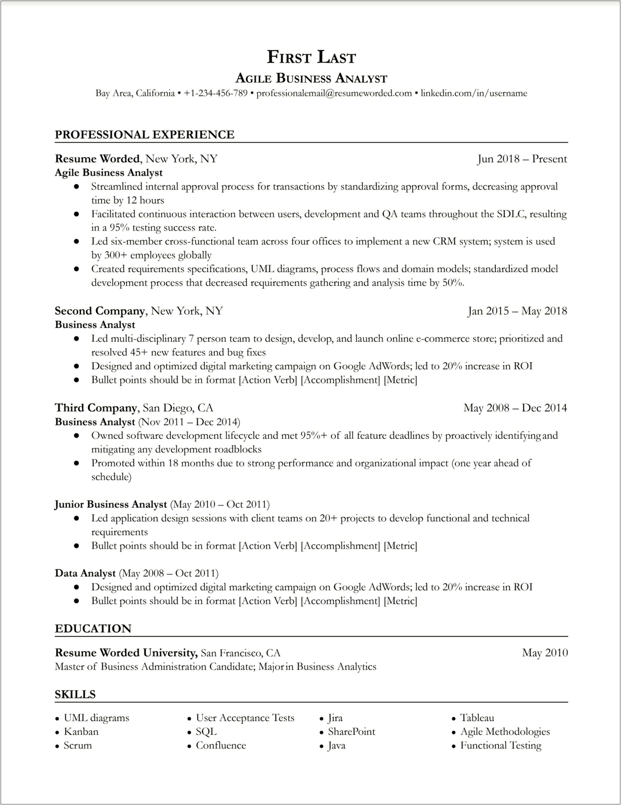Core Competencies Business Analyst Resume Sample