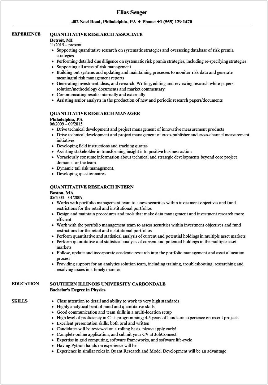 Core Competencies Research Sample Resume