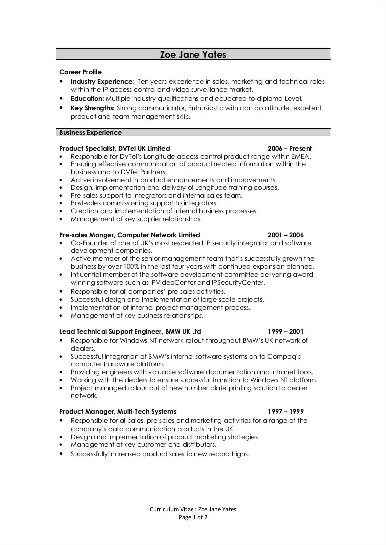 Core Stregnths On Resume For Business Managment Degree