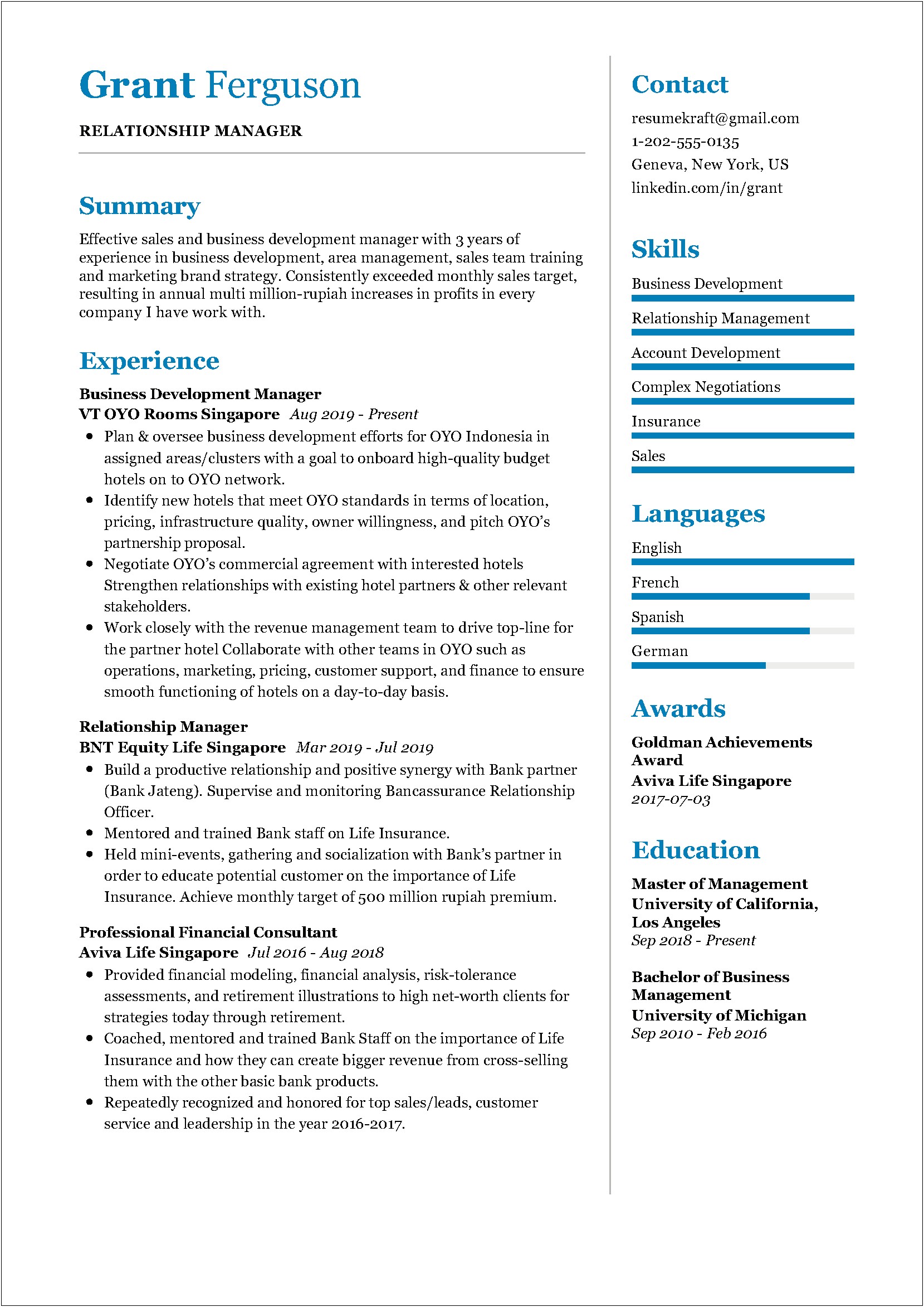 Corporate Bank Relationship Manager Resume