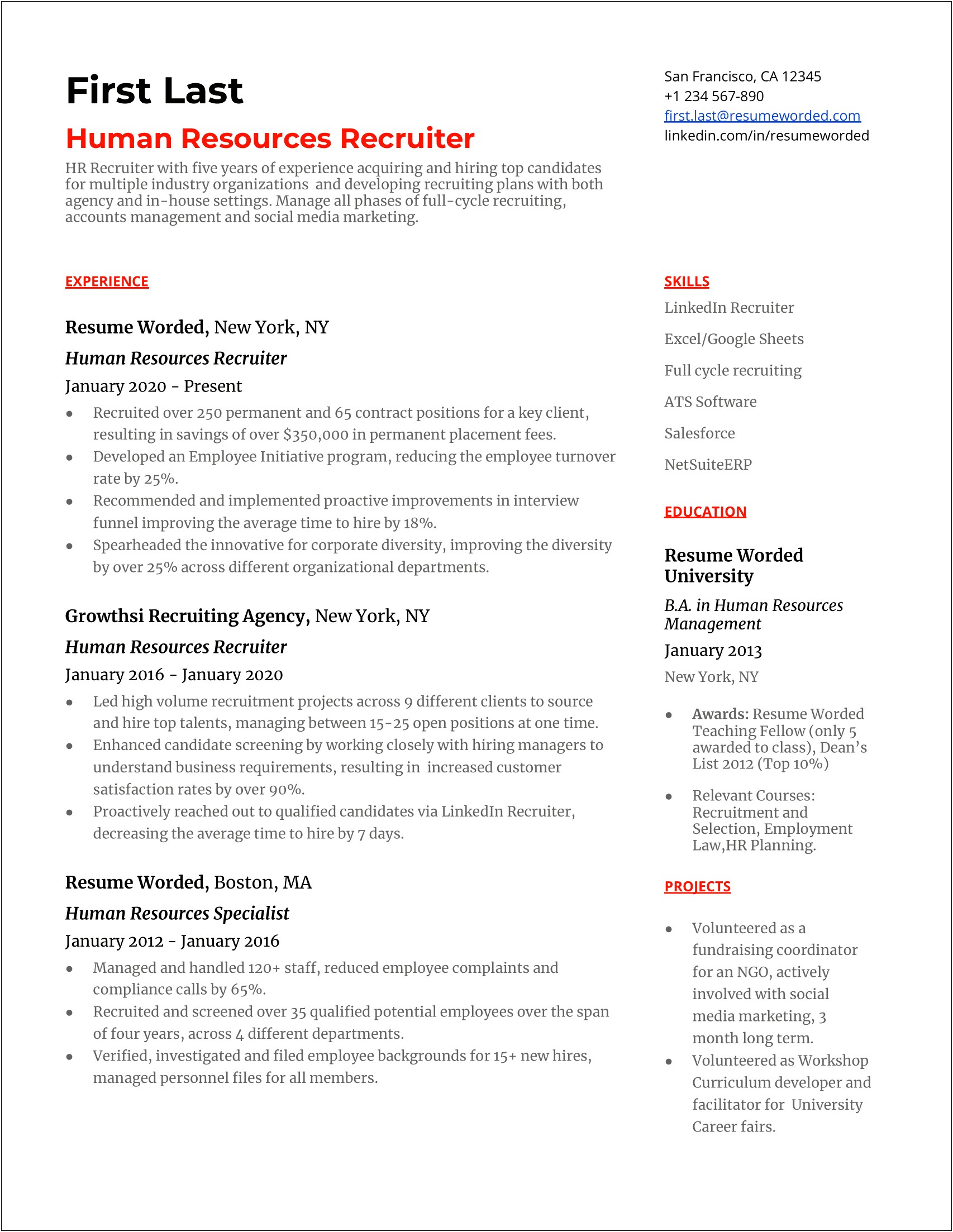 Corporate Recruiter Job Description For Resume