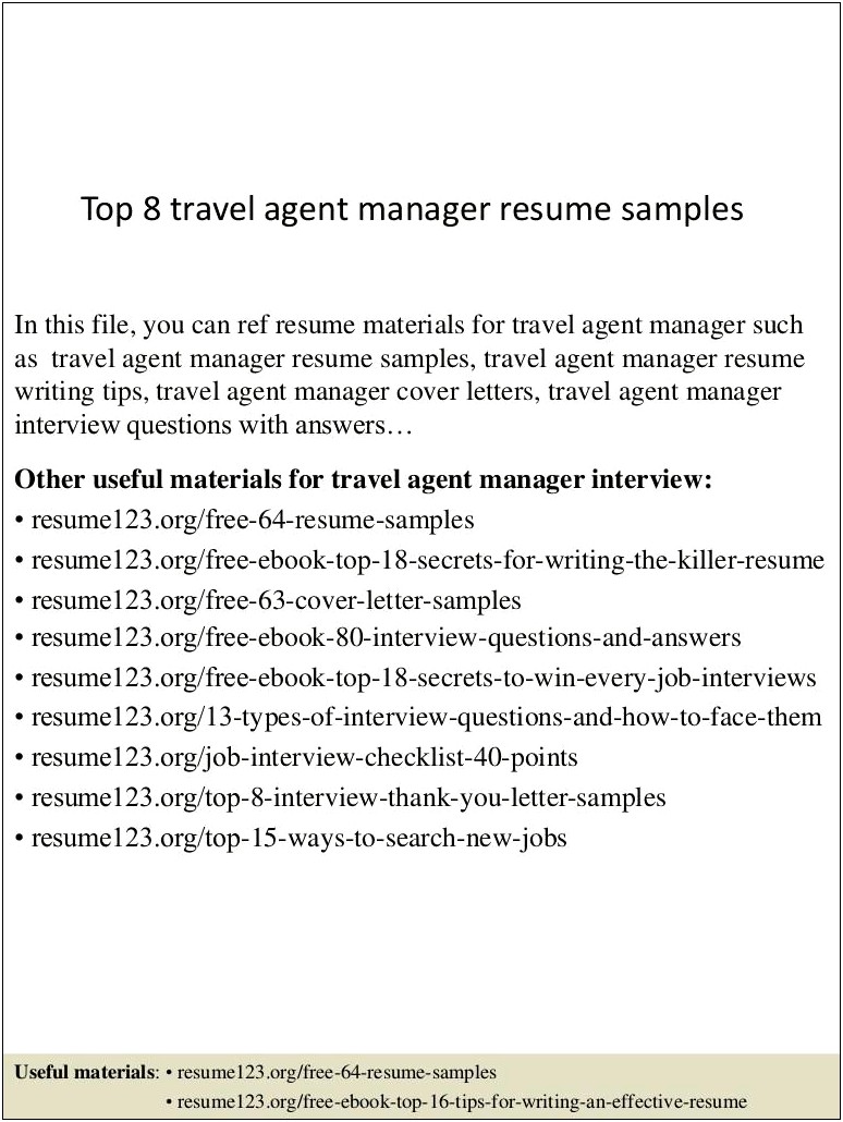 Corporate Travel Agent Resume Samples