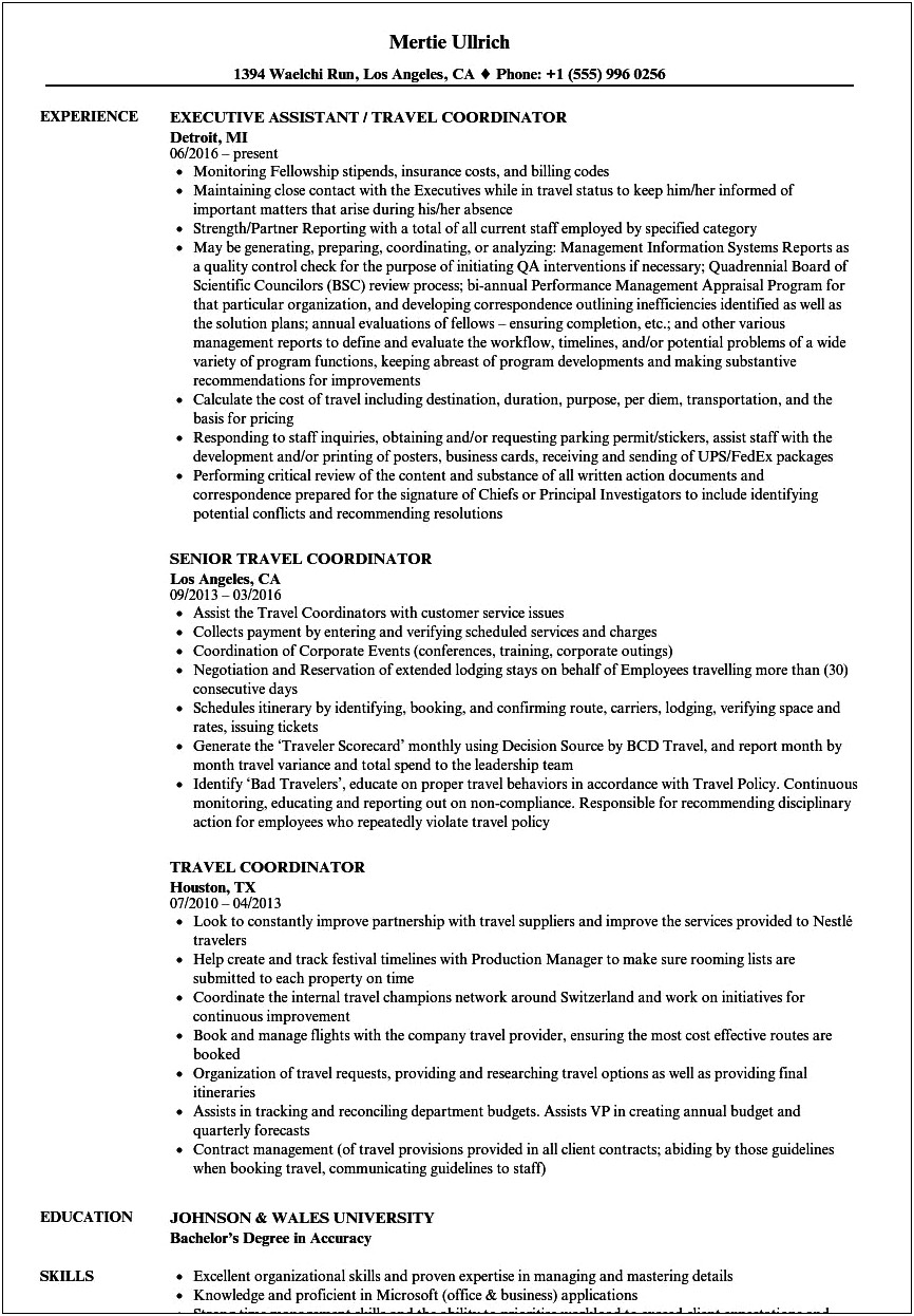 Corporate Travel Manager Resume Examples