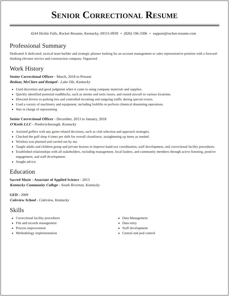 Corrections Officer Objective On Resume