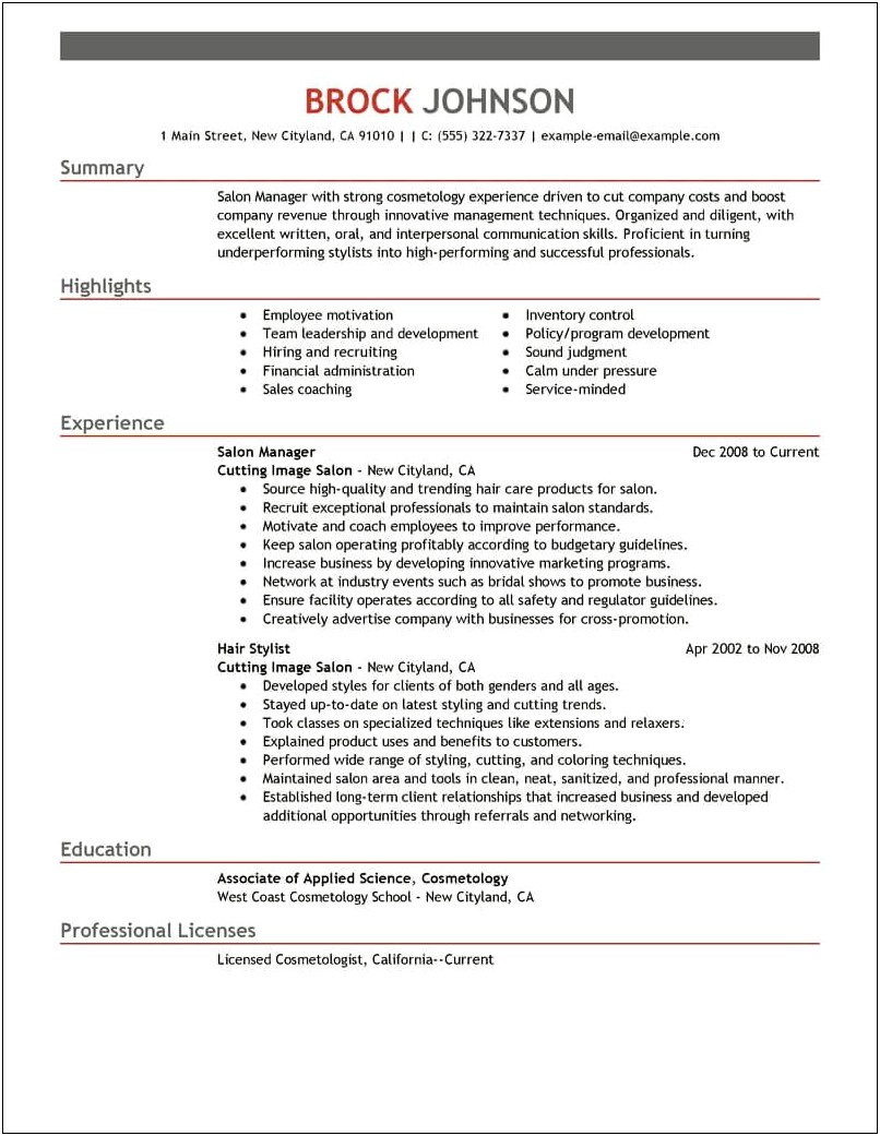 Cosmetology Skills List For Resume