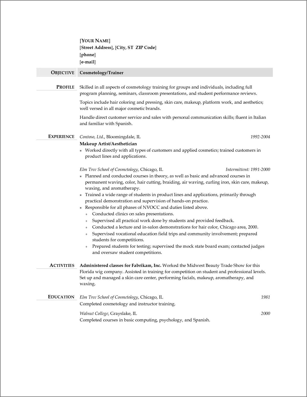 Cosmetology Student Resume Objective Examples