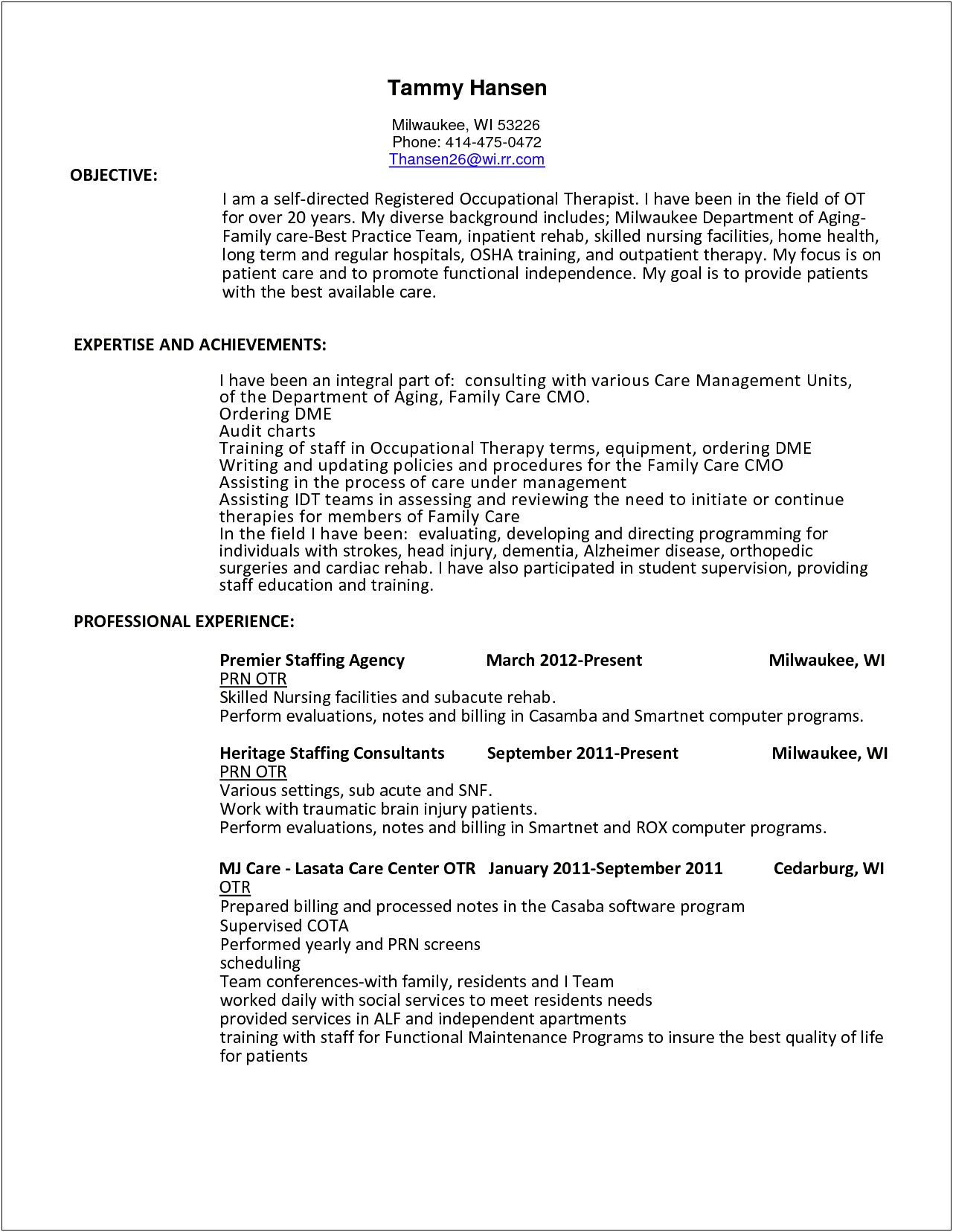 Cota L Objective Resume Examples