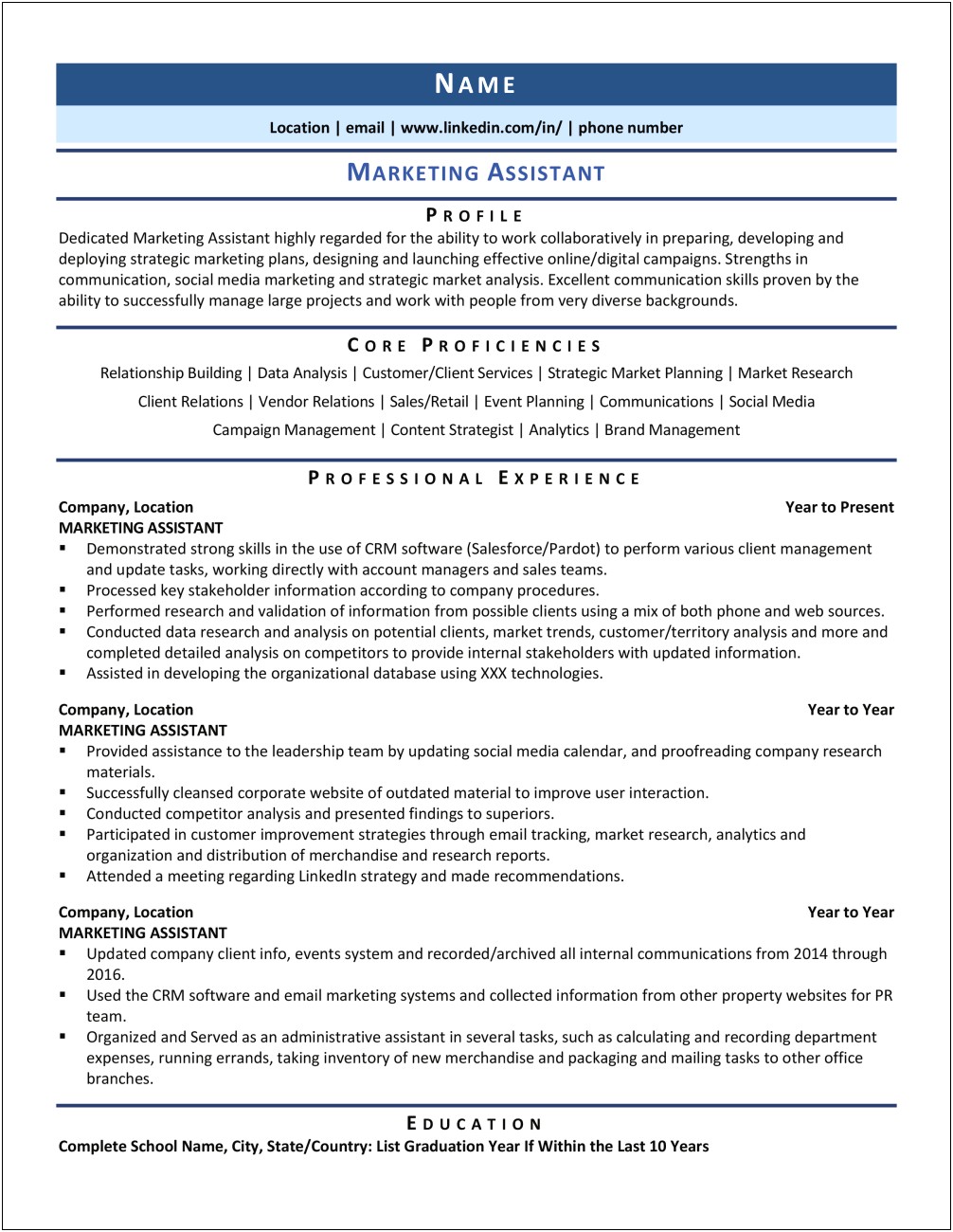 Coty Marketing Assistant Manager Resume