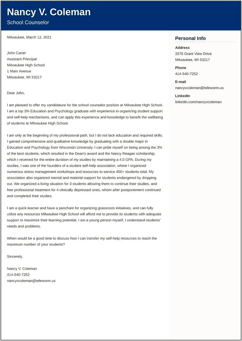 Counseling Resume Cover Letter Examples