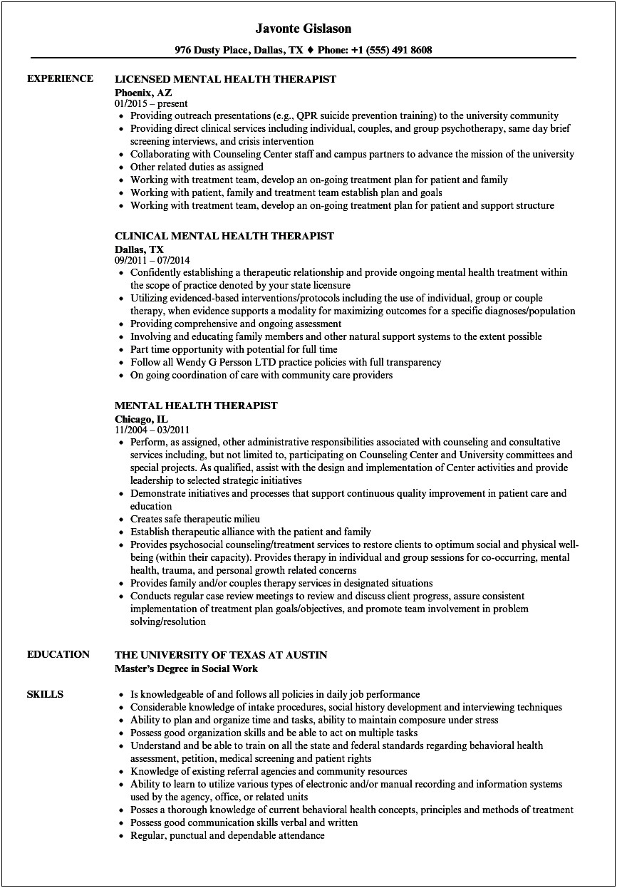 Counseling Resume Examples Entry Level
