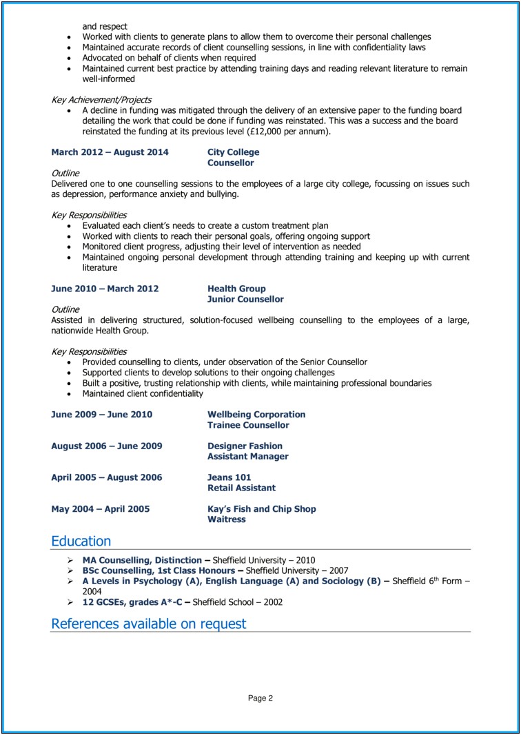 Counselor In Training Sample Change Career Resume