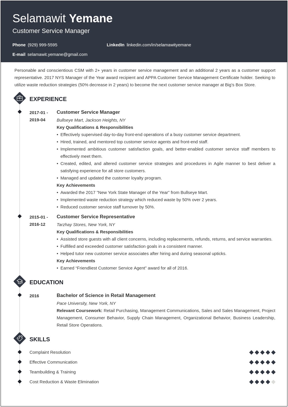Country Service Manager Sample Resume