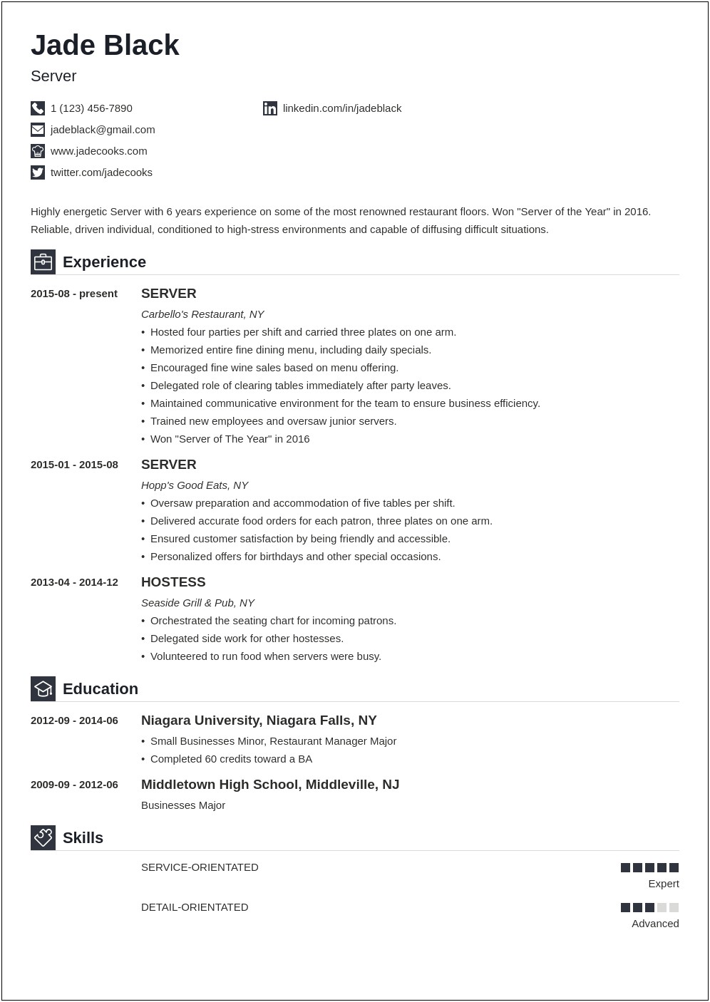 Coutnry Club Job Position Resume