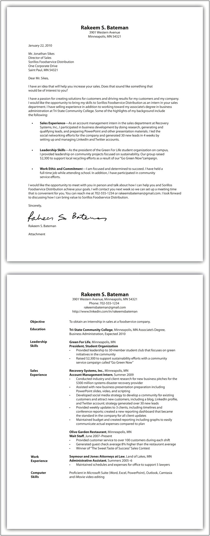 Cover Letter And Resume On Same Paper