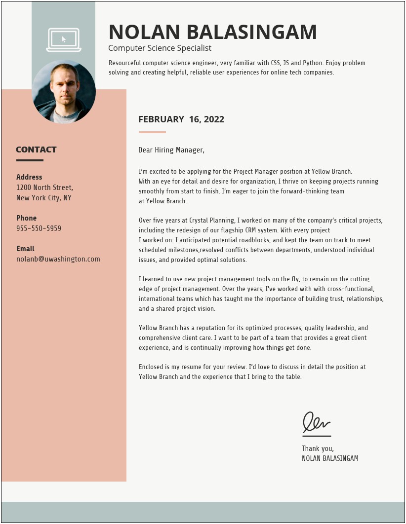 Cover Letter Example For Resume Student